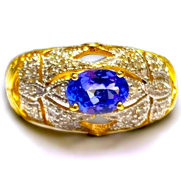 STUNNING 14K Gold Diamond Oval TANZANITE and Diamond Statement Ring Size 6! - Picture 9 of 16